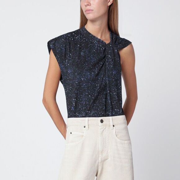 Isabel Marant Nayda Asymmetrical T-Shirt With Midnight Blue Print Women - Picture 1 of 2